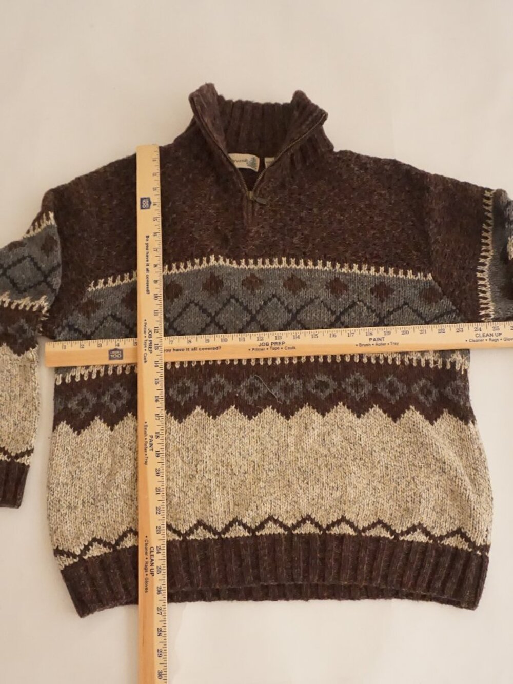 Vintage Fieldmaster Brown Grey Cream Fair Isle Jacquard Knit Half Zip Sweater XL - Picture 3 of 11